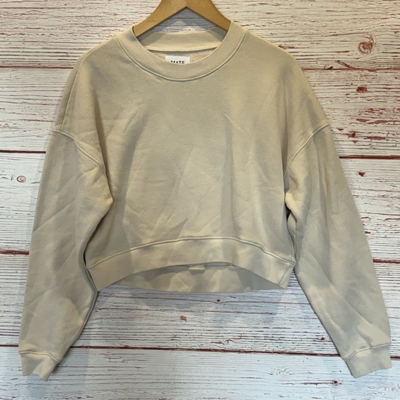 MATE the Label Fleece Cropped Sweatshirt in Bone Sz S - Picture 2 of 9
